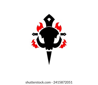 skull and fire sword logo,Simple and modern
