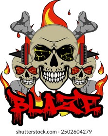 Skull and fire t-shirt design illustration, eps 10, editable.