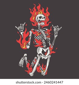 Skull in the fire. Vector illustration