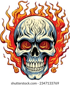 Vector de fuego cráneo, ilustración de cráneo para diseño de camisetas.