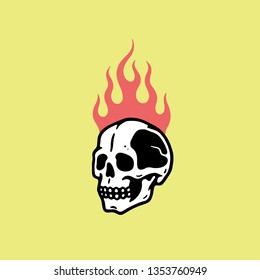 SKULL IN FIRE YELLOW BACKGROUND