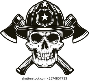 Skull with Firefighter Helmet and Axes Illustration