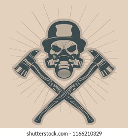Skull of Firefighter, Helmet, Mask and Axes