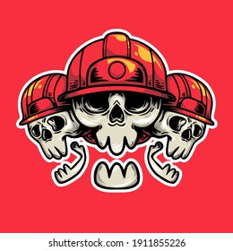 SKULL FIREFIGHTER TEAM WITH A RED HELMETS