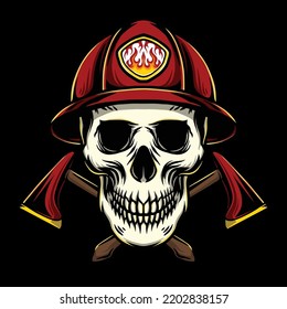 Skull firefighter vector art illustration