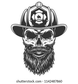 Skull in the fireman helmet. Vector illustration