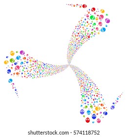 Skull fireworks swirl rotation. Vector illustration style is flat bright multicolored iconic symbols on a white background. Object whirlpool constructed from random icons.