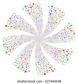 Skull fireworks swirl rotation. Vector illustration style is flat bright multicolored iconic symbols on a white background. Object whirlpool created from random symbols.