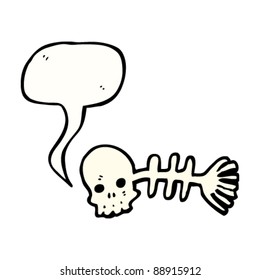 skull fish bones cartoon with speech bubble
