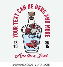 Skull Fish Bottle Vector Design Street Wear Badge Illustration for Logo, T-shirt Design and Others
