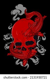 Skull with fish and smoke vector illustration