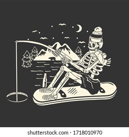 skull fishing after snowboardingwinter ice cold weather polar bear 