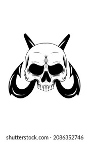 Skull and fishing hook vector illustration