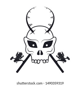 skull with fishing roads as horns