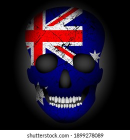 Skull flag Australia on a black background. Vector illustration.