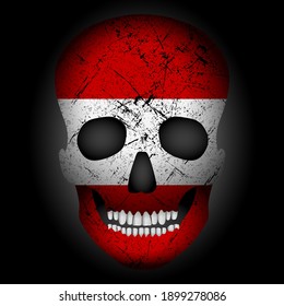 Skull flag Austria on a black background. Vector illustration.