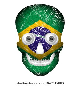 Skull flag Brazil on a white background. Vector illustration.
