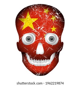 Skull flag China on a white background. Vector illustration.