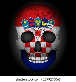 Skull flag Croatia on a black background. Vector illustration.