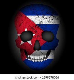 Skull flag Cuba on a black background. Vector illustration.