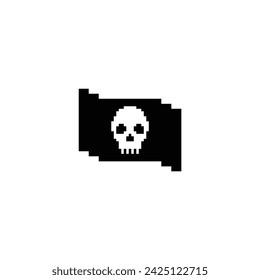  Icono de la bandera de la calavera de 8 bits, icono pirata del pixel para el logotipo del juego.