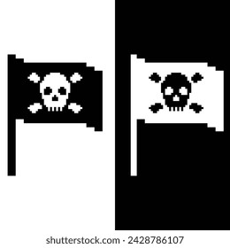  Icono de la bandera de la calavera de 8 bits, icono pirata del pixel para el logotipo del juego.