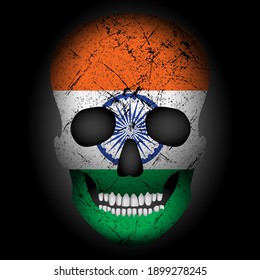 Skull flag India on a black background. Vector illustration.