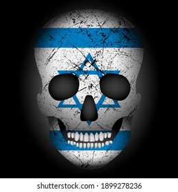 Skull flag Israel on a black background. Vector illustration.