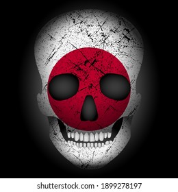 Skull flag Japan on a black background. Vector illustration.