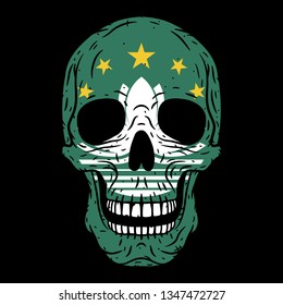 
Skull with flag of Macau isolated on black background. Vector skull.