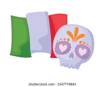 skull with flag mexican isolated icon vector illustration design