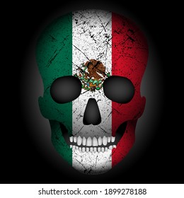 Skull flag Mexico on a black background. Vector illustration.