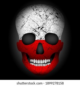 Skull flag Poland on a black background. Vector illustration.