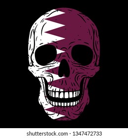 
Skull with flag of Qatar isolated on black background. Vector skull.