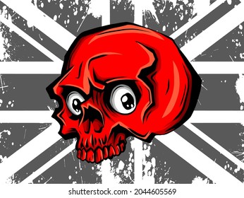 Schädel und Fahne. Rotes flaches Symbol. Vektorgrafik-Symbol
