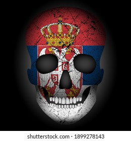Skull flag Serbia on a black background. Vector illustration.