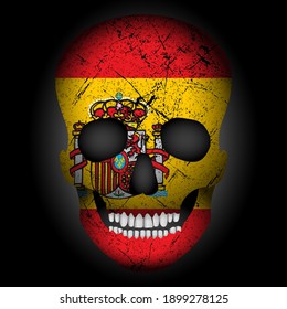 Skull flag Spain on a black background. Vector illustration.