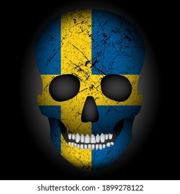 Skull flag Sweden on a black background. Vector illustration.