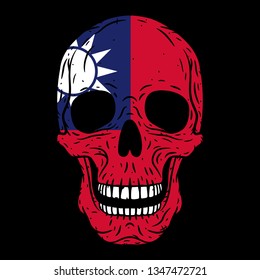 
Skull with flag of Taiwan isolated on black background. Vector skull.