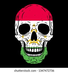 
Skull with flag of Tajikistan isolated on black background. Vector skull.
