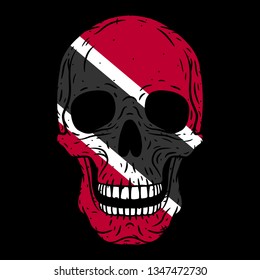 
Skull with flag of Trinidad and Tobago isolated on black background. Vector skull.
