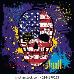 skull with flag of usa, grunge vintage design t shirts