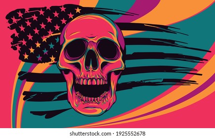 Skull and flag usa. Vector illustration design