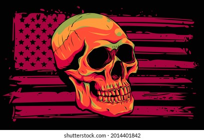 Skull and flag usa. Vector illustration design