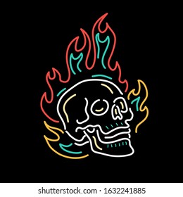 skull flame monoline with neon light style