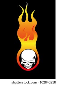skull with flame over black background