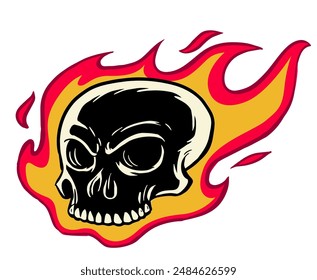 skull flame surfing beach illustration
