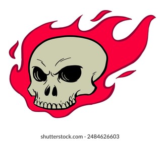 skull flame surfing beach illustration