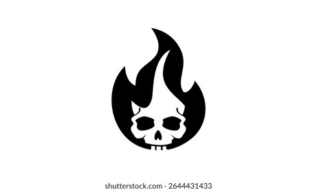 Skull Flame symbol, black isolated silhouette