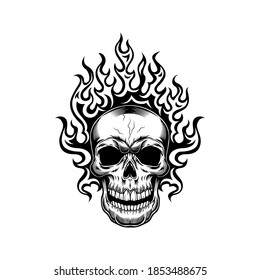 Skull and flame vector illustration. Burning head of skeleton. Fire show concept for emblems or labels templates